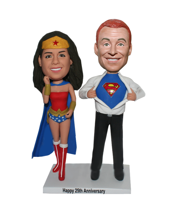 Custom Superhero Couple Bobble Head Supperman And Wonder Woman