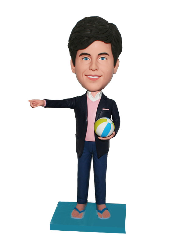 Bobbleheads Male in Suit And Flip Flops With A Volleyball