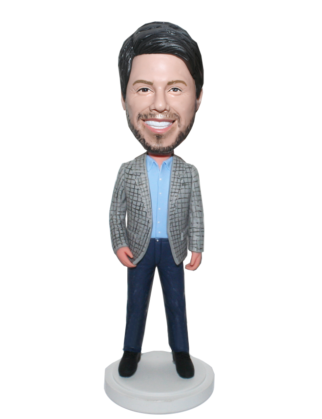 Personalized Fashion Bobbleheads Male In Srtips Suit And Blue Je