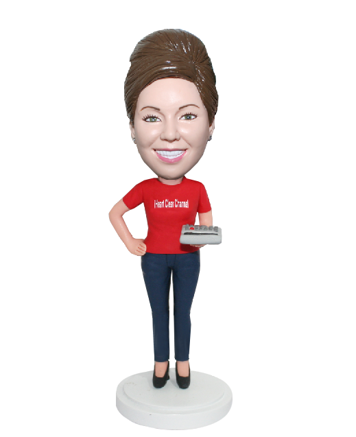 Customized Female Bobblehead Doll In Casual Dress With A Calcula