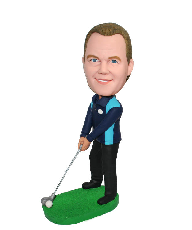 Custom  Sports Bobble Head Golfer Ready To Swing The Golf Club