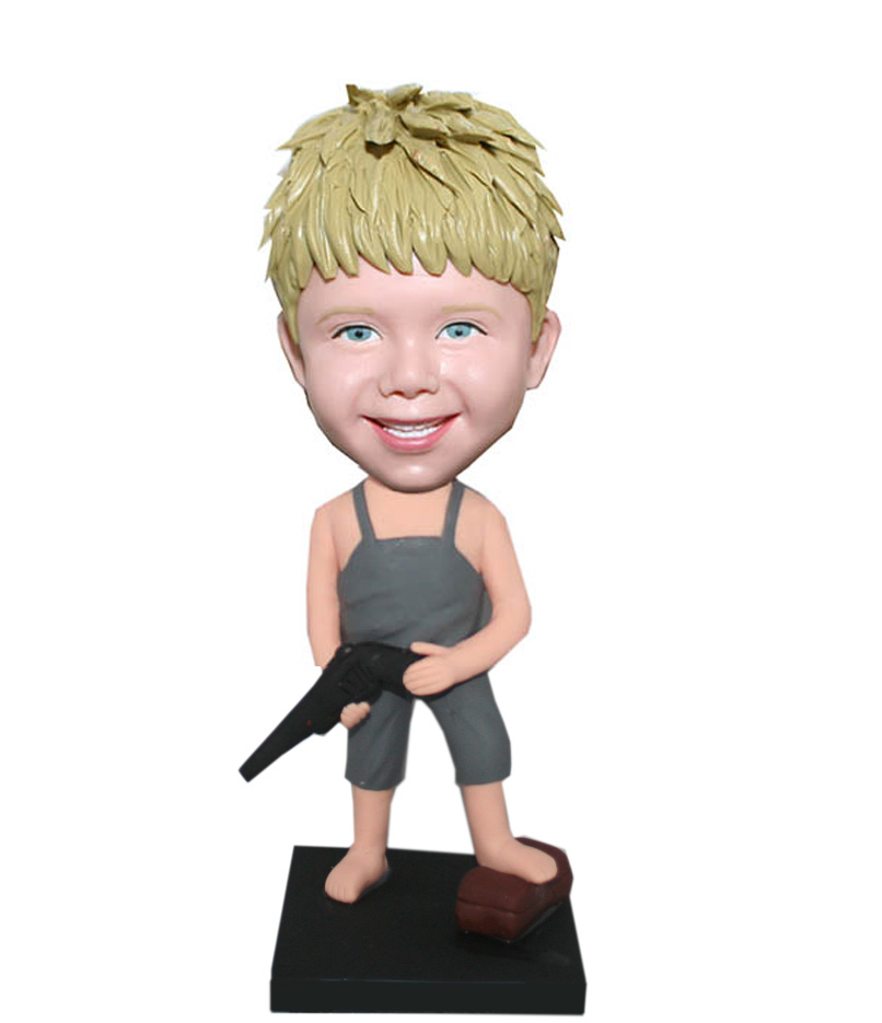 Custom Boy 3D Bobblehead In Pjs With A Water Pistol