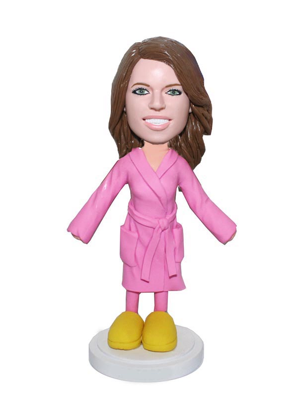 Personalized Bobble head doll Female In Pajamas And Wool Slippers