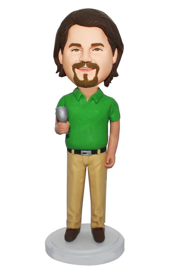 Personalized Bobblehead Casual Dress Male With A Glass Of Martin
