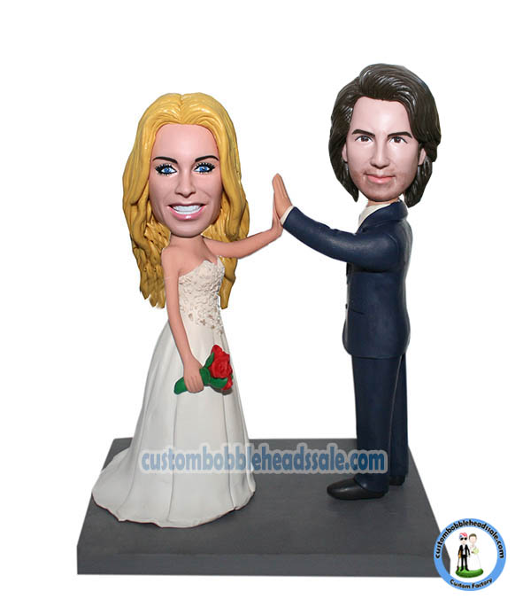 Custom Couples High-five Wedding Bobble Heads Cake Toppers