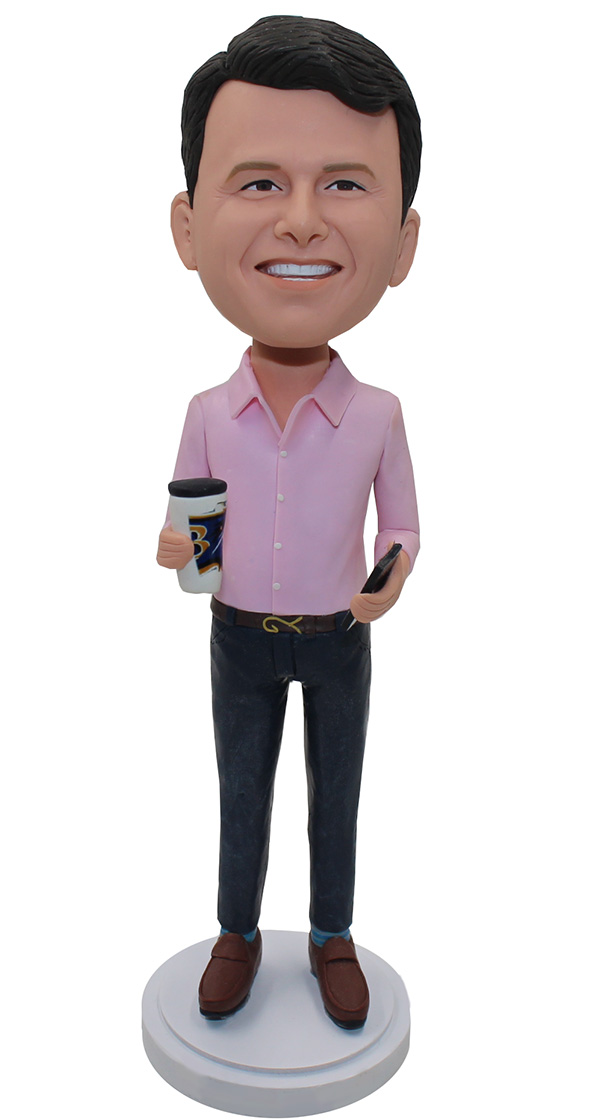 Custom Bobbleheads Man Holding A Cup Of Coffee