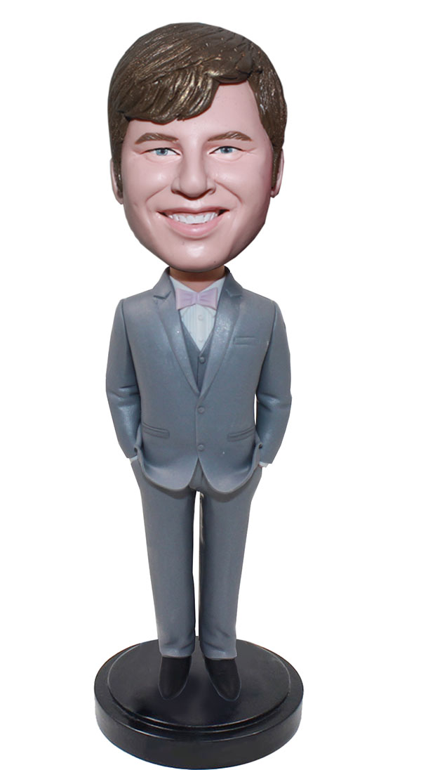 Bobbleheads For Groomsmen With Bow Tie Tray Suit Bobble Head