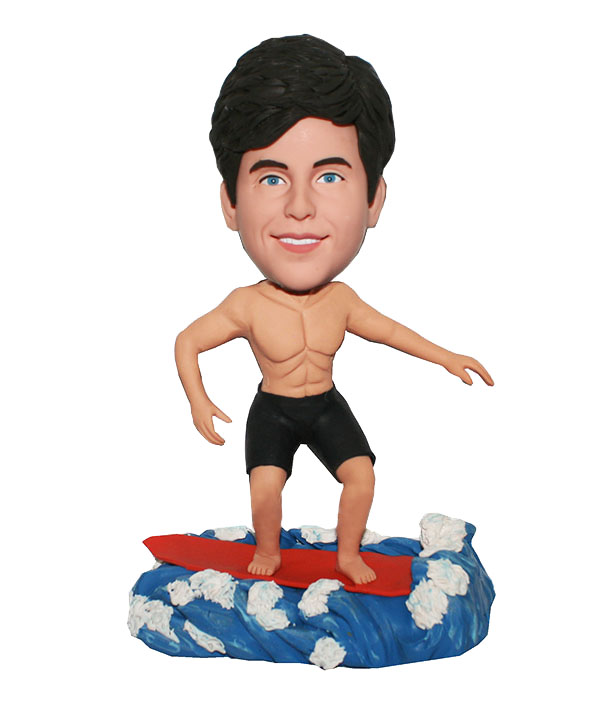 customized Bobbleheads Shirtless Male Surfing On A Wave