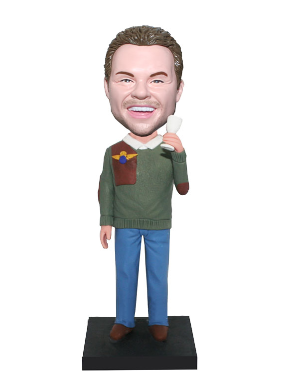 Personalized Male bobblehead Casual Dress Man With A Glass Of Ma