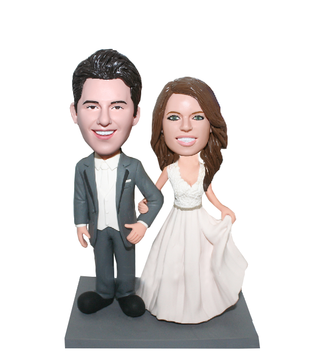 Personalized Wedding Bobbleheads Arm In Arm Groom And Bride- Wed