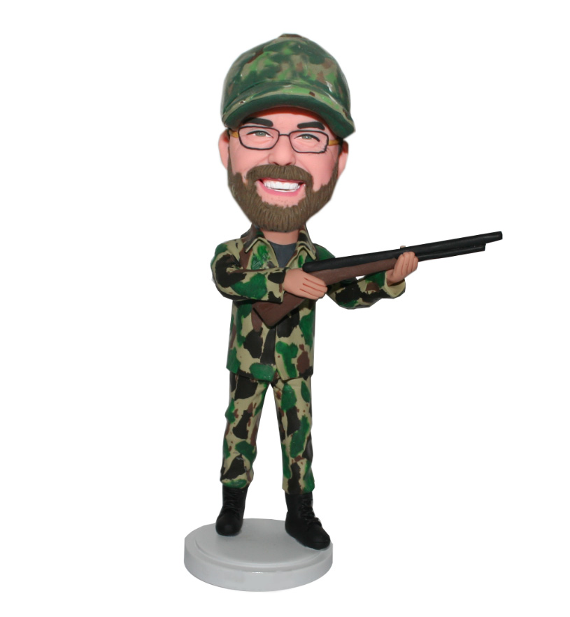 Custom Bobblehead Male In Camouflage With A Gun-Hunting Doll