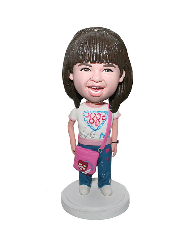 Customized Little Girl Bobblehead With Pink Purse Go to School