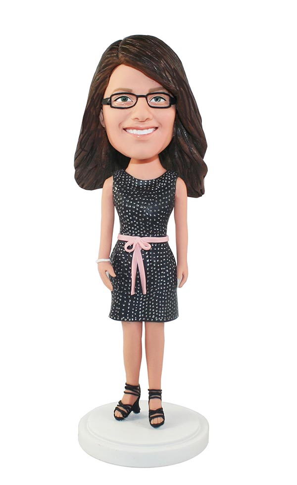 Fashion Woman Bobbleheads In Black Dress Gifts For Her