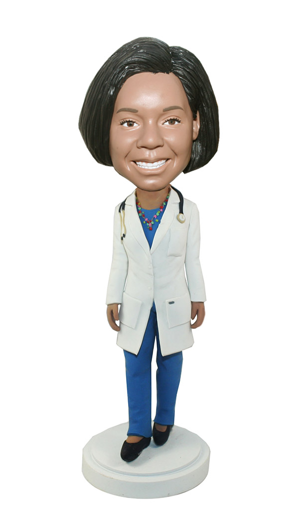 Woman Bobbleheads Female Doctor In Long Lab Coat With Stethoscop