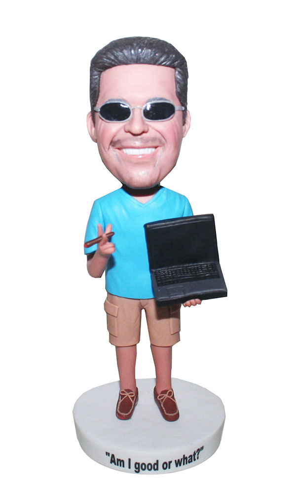Customized Bobbleheads Shark Tank Male In Casual Dress With A Notebook And A Cigarette
