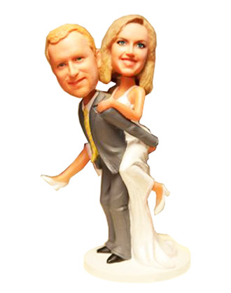 Personalized Bobbleheads Wedding Bride Jumping On Groom