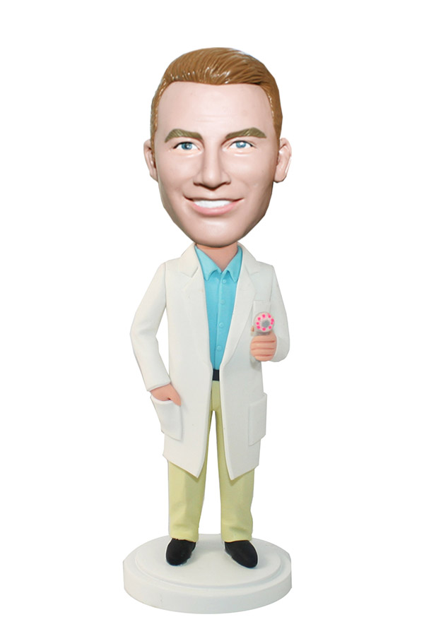Custom Doctor Bobblehead In Lab Coat With A Cleansing Apparatus