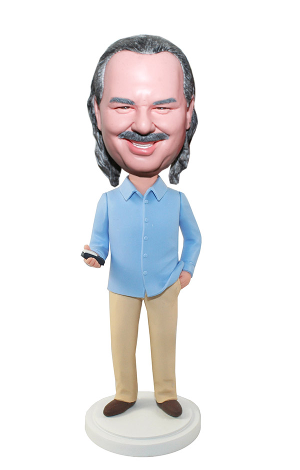 Custom Bobblehead  Male In Casual Dress With A Phone At Hands