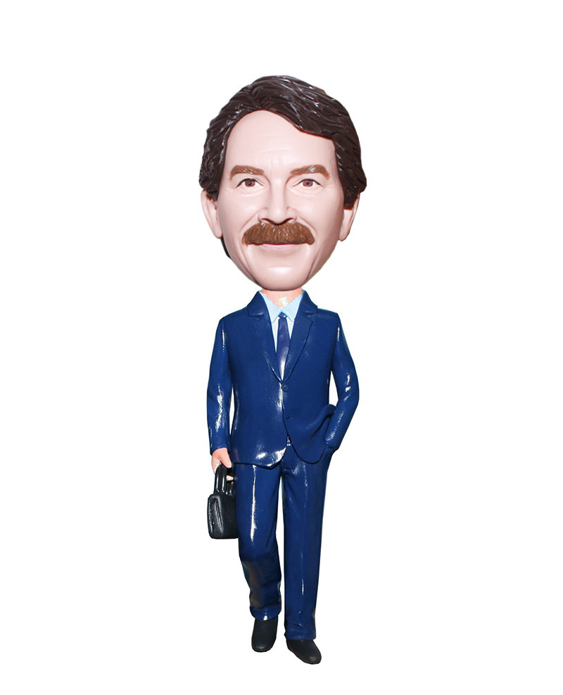 Custom Blue Suit With Portable Briefcase Bobble head Doll