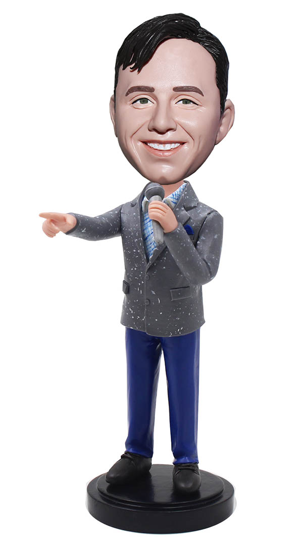 Custom Bobble Head Businessman With Microphone Doll